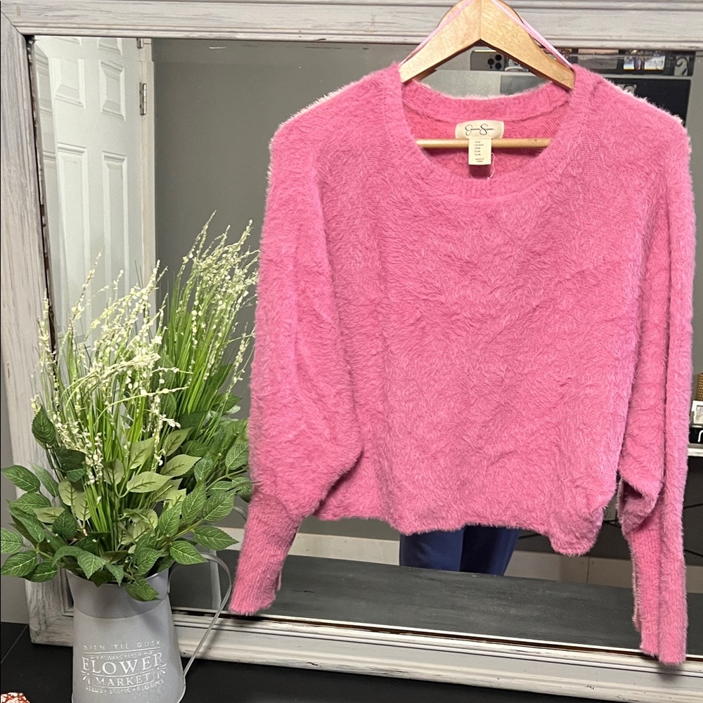 Jessica Simpson Fuzzy Pink Crew Neck Sweater